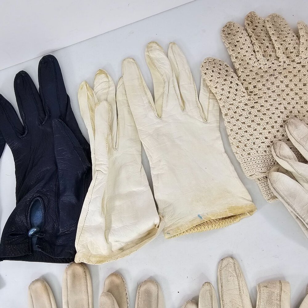 Vintage Gloves Leather Mesh Lot 8 Pairs Mixed Styles Sizes Prop Theater Costume - Picture 12 of 15